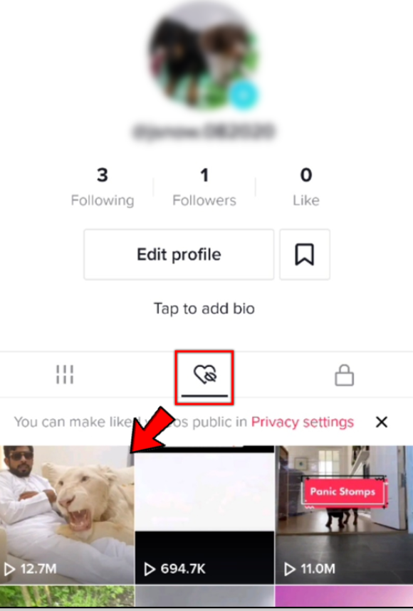 find your liked video from tiktok profile section