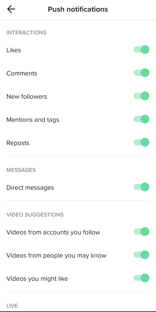 review TikTok’s notifications: