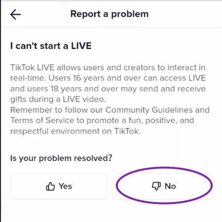 When asked if your problem was resolved, select No.