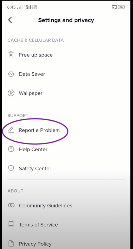 Tap “Report a problem.”