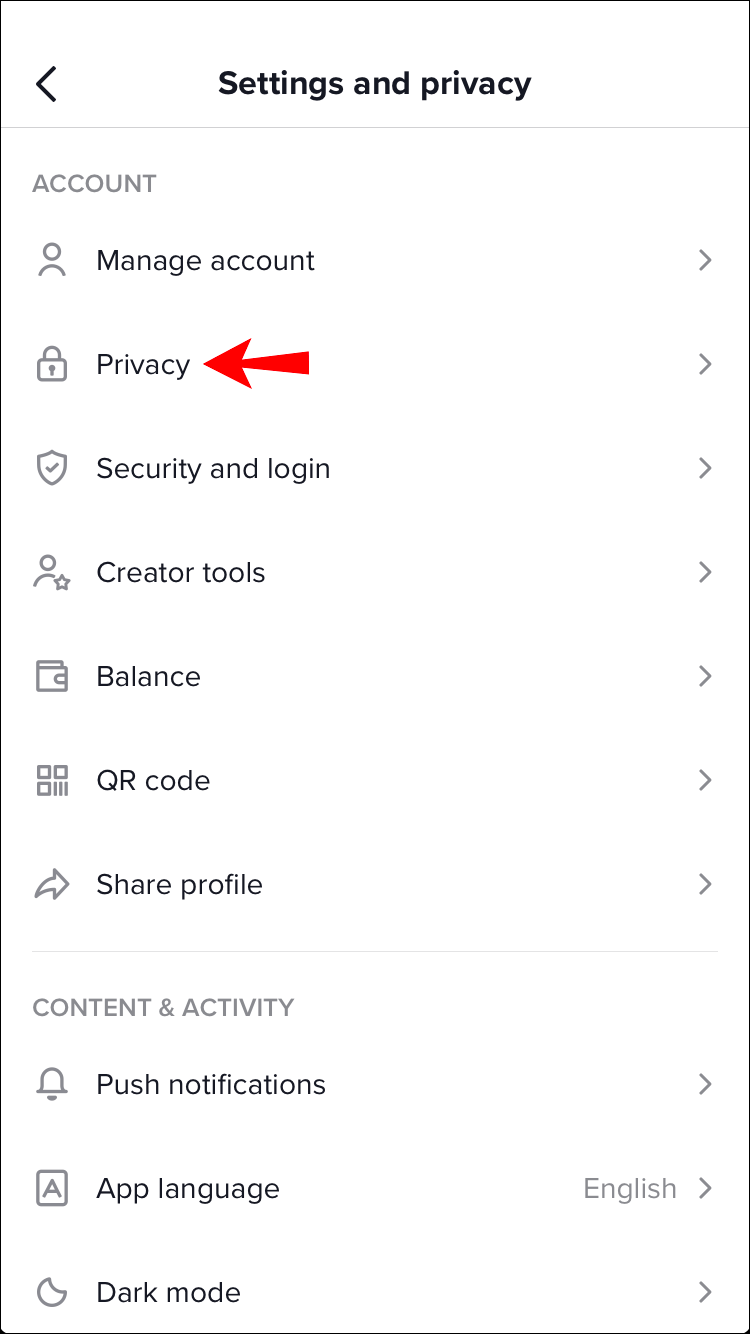 Navigate to “Settings.” Scroll to “Privacy.”