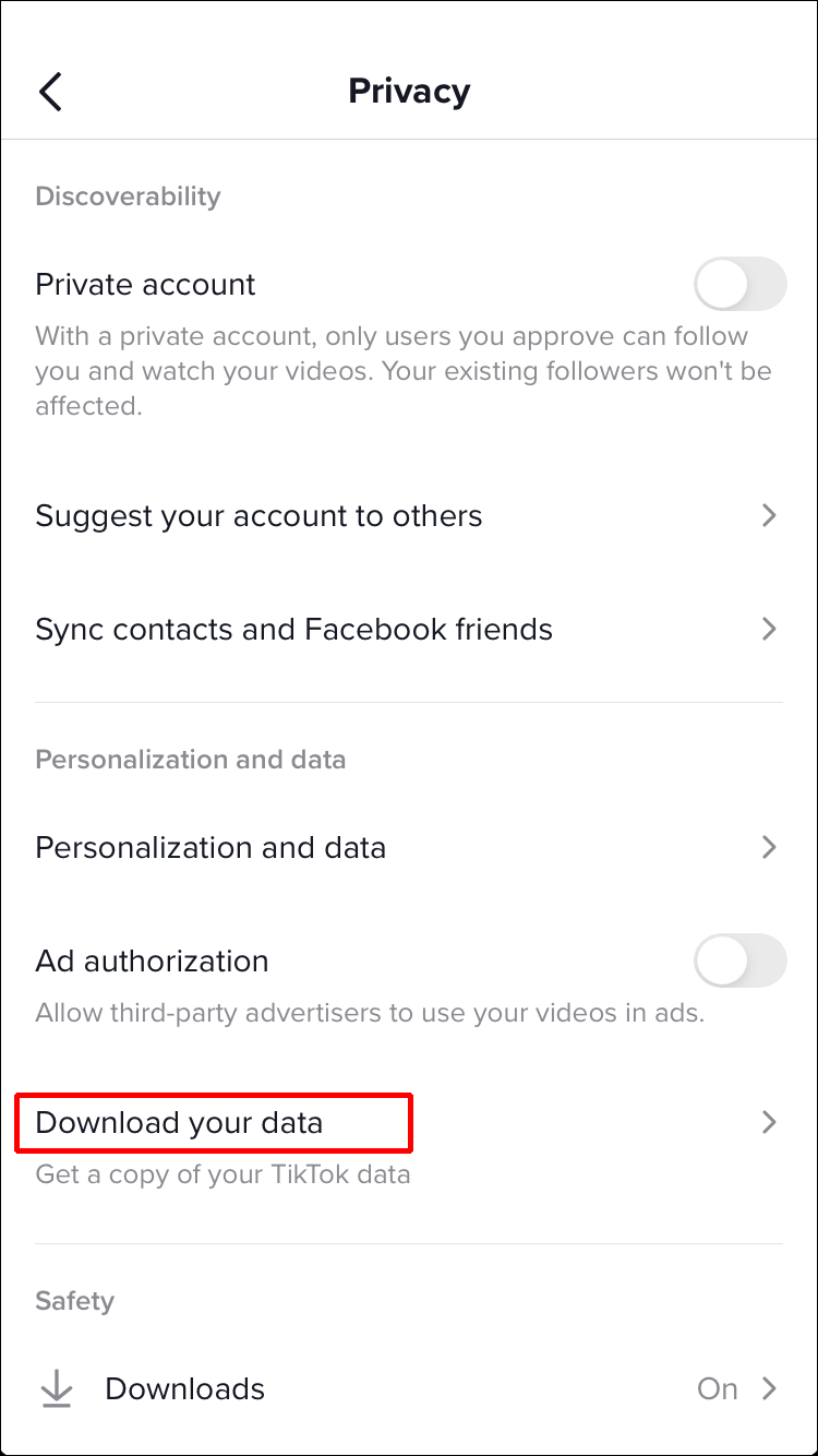 Tap on “Download your data.”