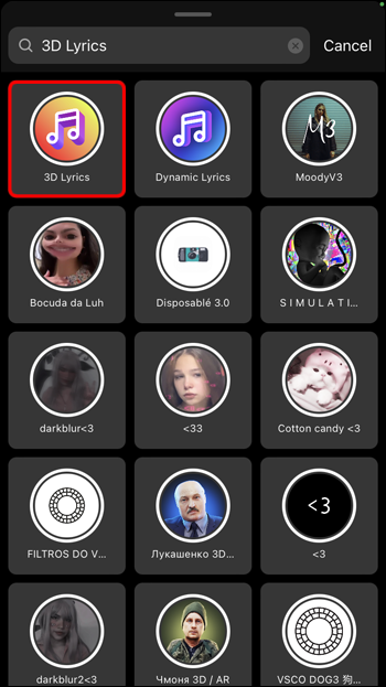 To put lyrics in instagram reels, Tap on the “3D Lyrics” icon 