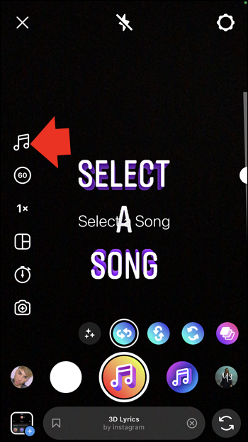 To add lyrics to instagram reels, You’ll be prompted to select a song. Click the “Music” icon and select a song with lyrics.