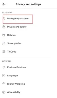 Then select “Manage my account”