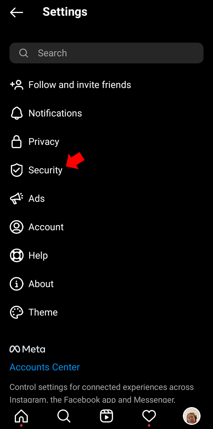 Select “Settings,” then “Security.”