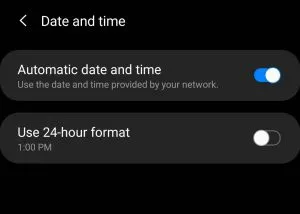 Use the search icon to enter "Date and Time" to go directly to the setting. 