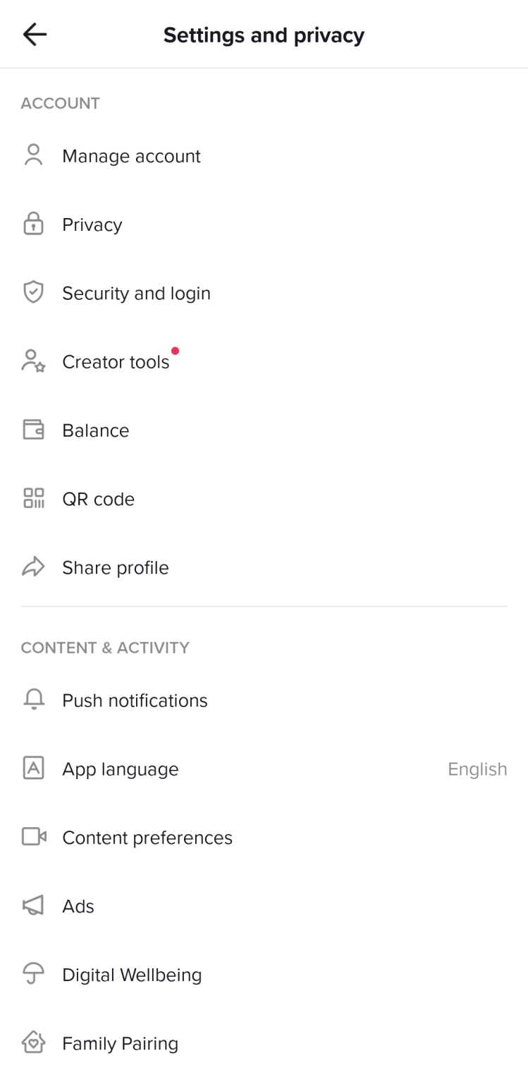 In this menu, you will find several options for customizing your Privacy, Account, and even notifications.