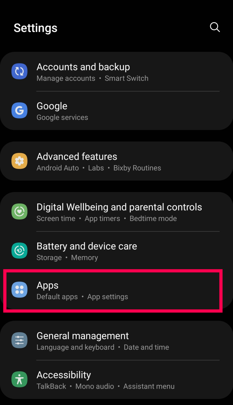 Open Settings and Apps.