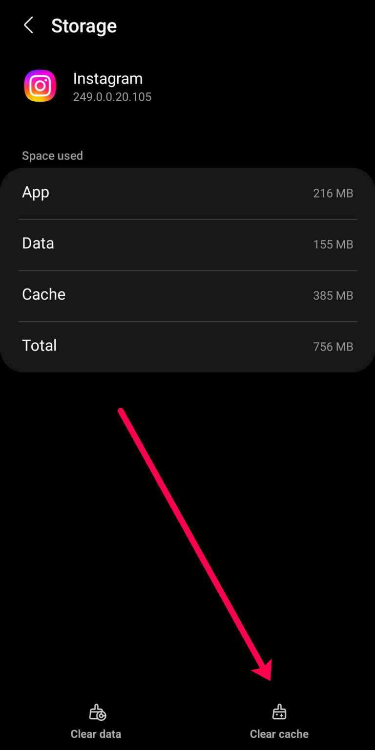 Select Clear Cache. Note: If you tap Clear Data you will need to log back in to Instagram and will lose any drafts you have saved.