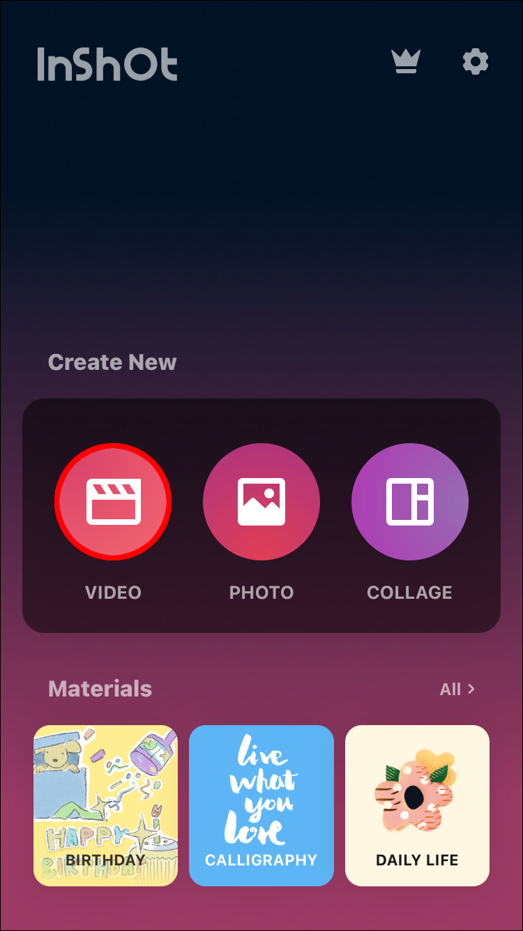 Launch the InShot app, and select the “Video” in the option.