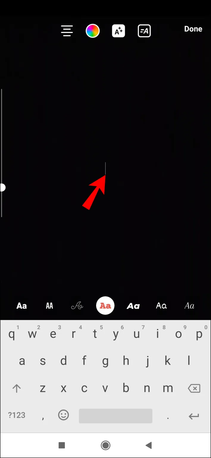 When the app is prepared for typing, a horizontal line will show up. 