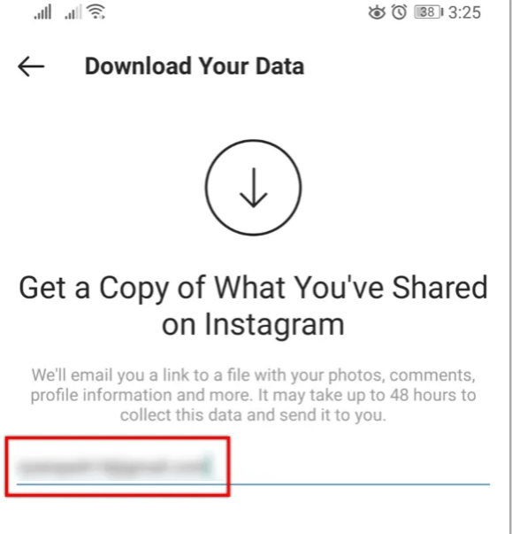 When prompted, enter your Instagram password by tapping on the Request Download button at the bottom of the screen.