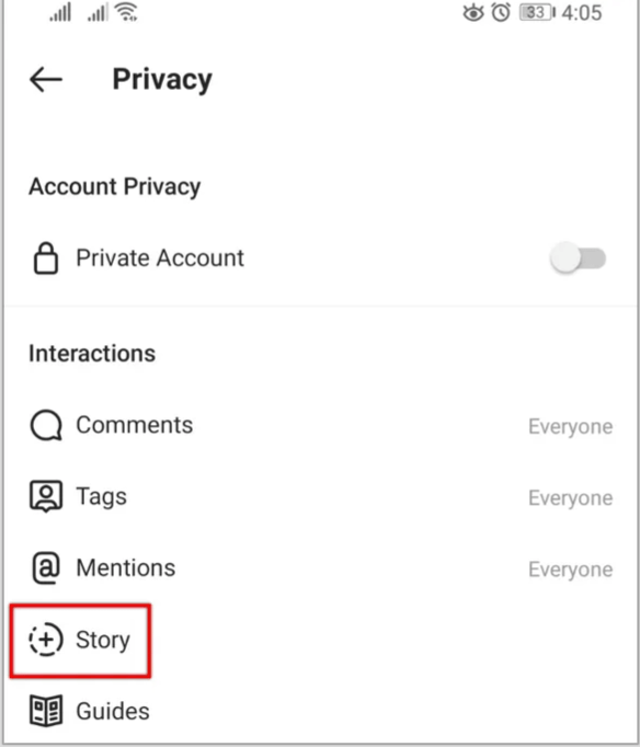 Under Interactions, select Story.