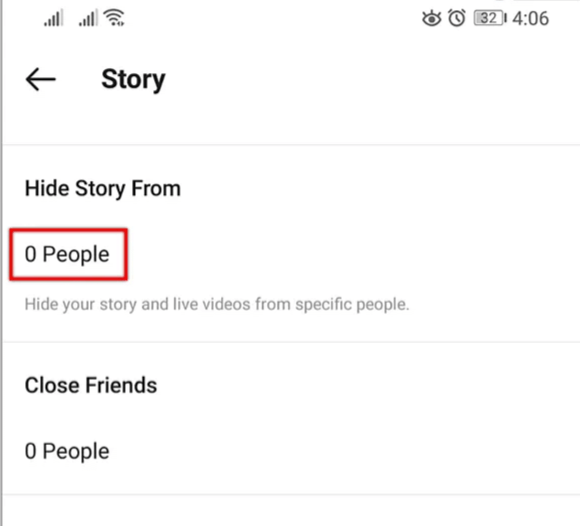 Look for Hide Story From and tap on People