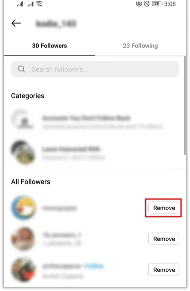 Select the Remove button next to the follower you want to remove.