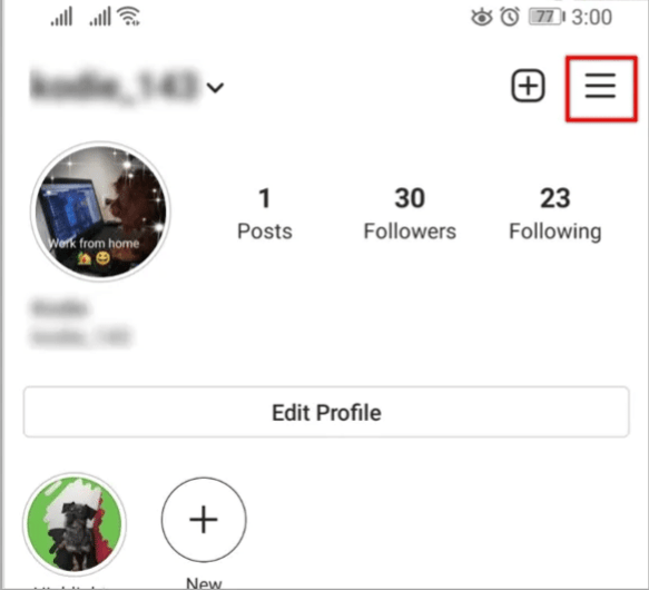 Open the Instagram application. To access your profile page, tap the settings icon next to your profile name. In the top right corner, tap the hamburger icon (menu).