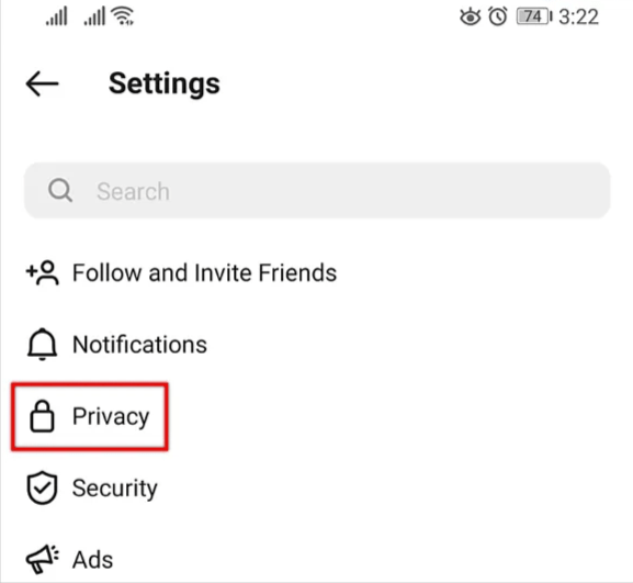 Select Settings from the menu and then choose Privacy.