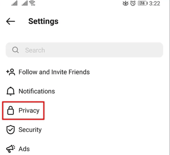 Open Settings, then Privacy on Instagram.