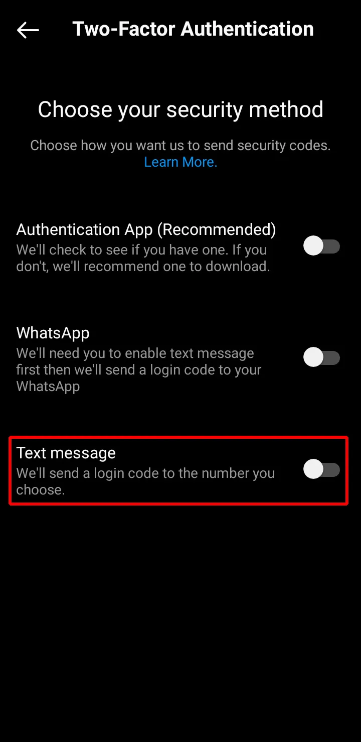 Choose the Text message option.