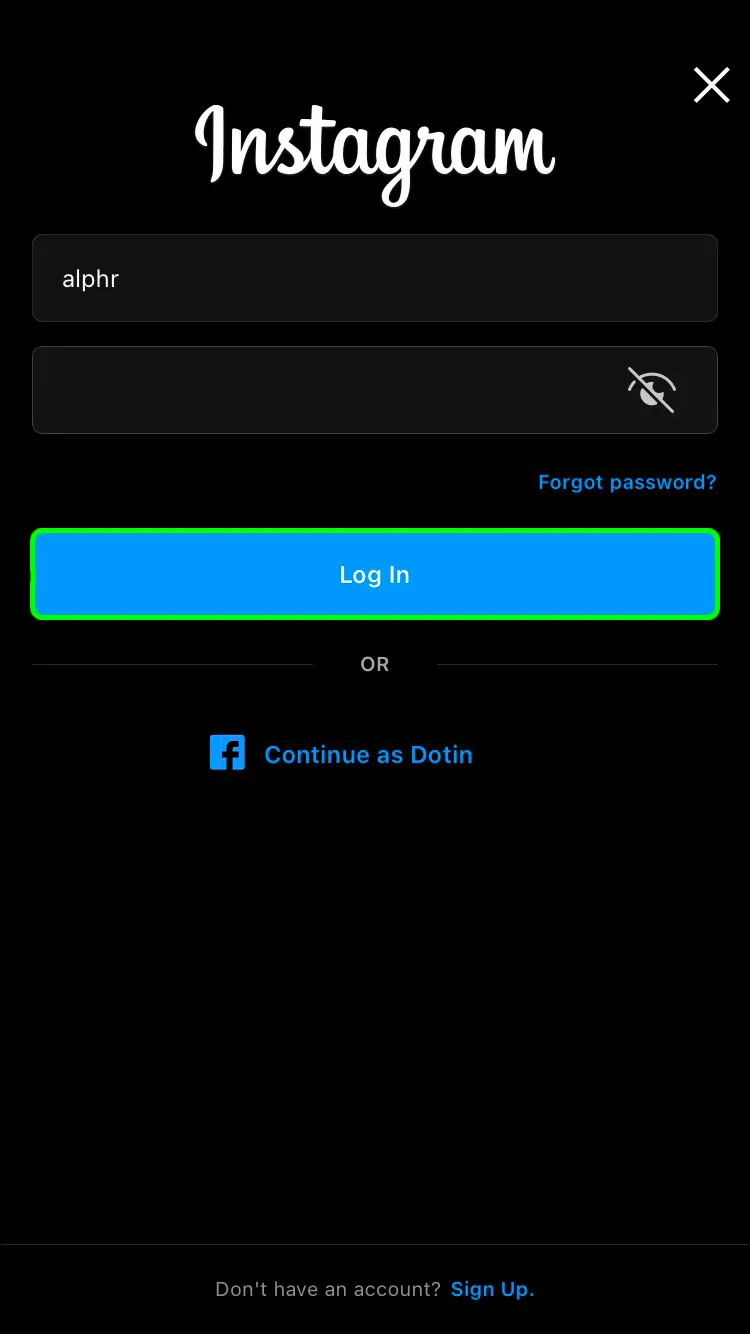 Launch your smartphone’s Instagram app and enter your log-in credentials.