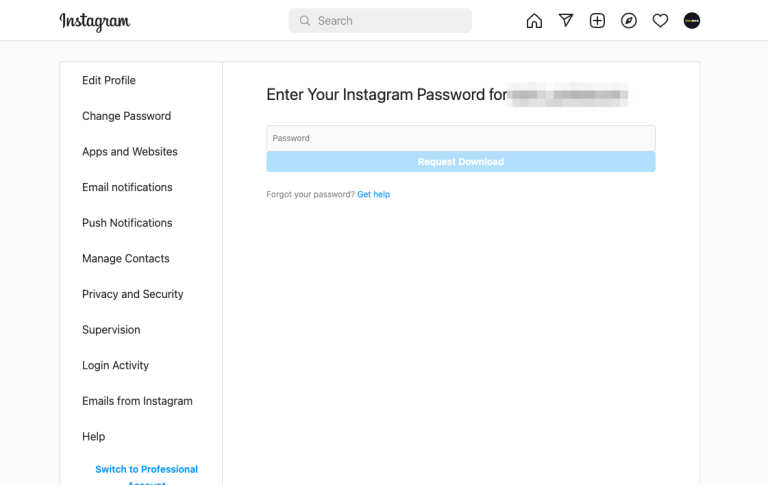 Enter your password and click Request Download. 