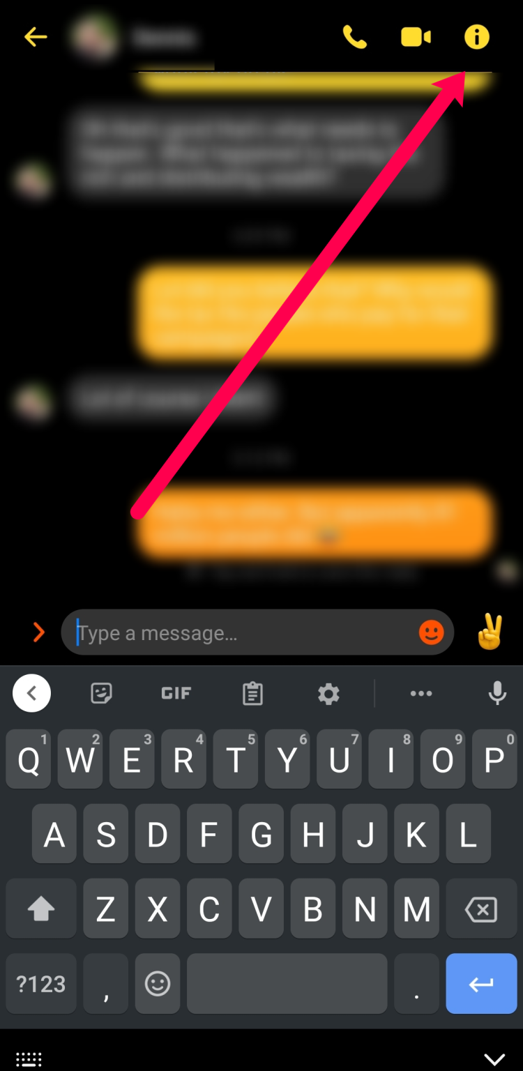 If you're using an Android device, tap the I information button while in a conversation. 