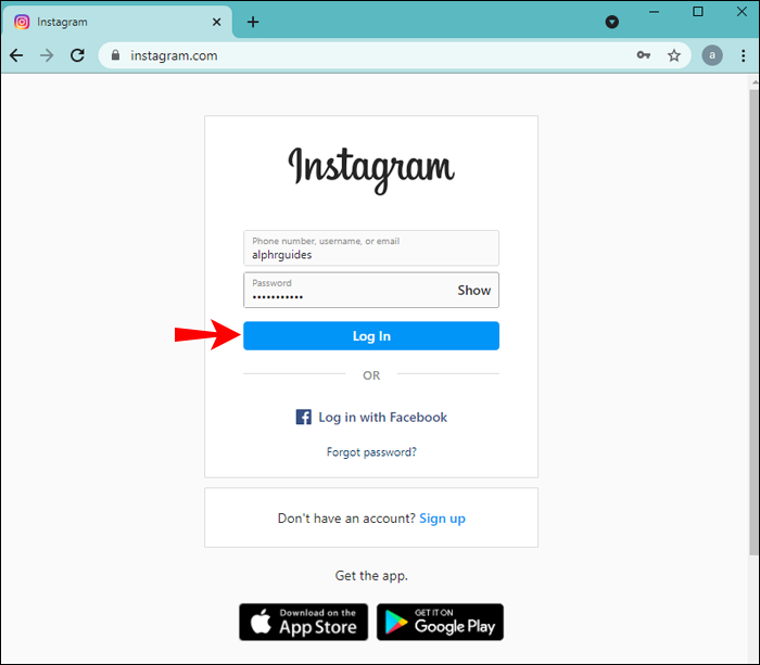 Open up any browser and navigate to the Instagram website to log in.