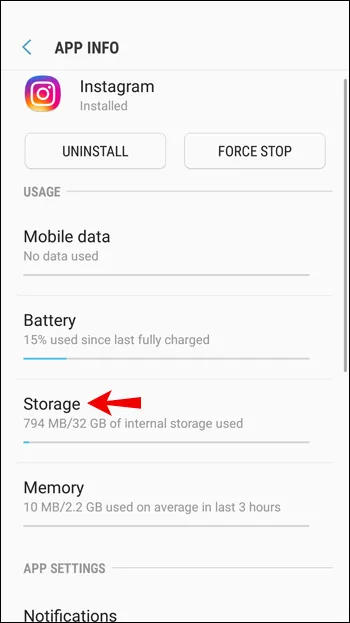 Beneath Usage, select Storage. 