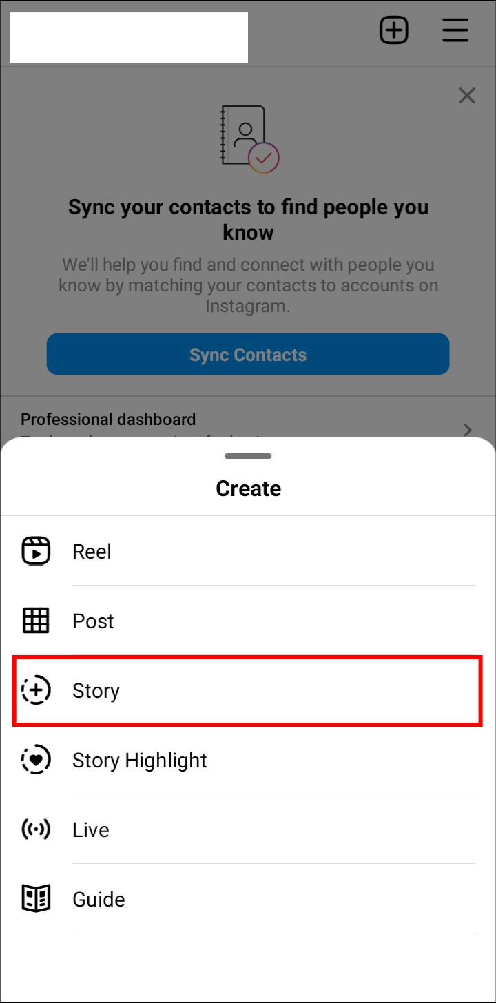 Click on the “Story” option.