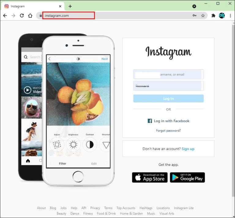 Open “Instagram.com” in a browser on your computer. 