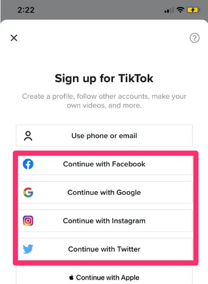 create tiktok account with social media login