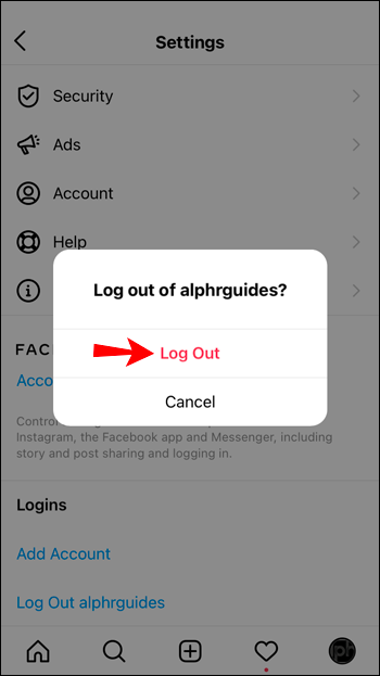 Select your account, then choose Log Out. 