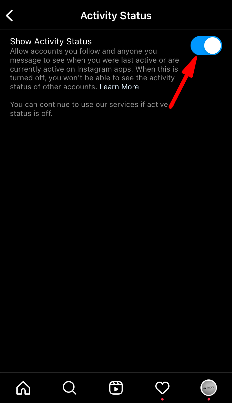 Turn the Show activity status toggle on.