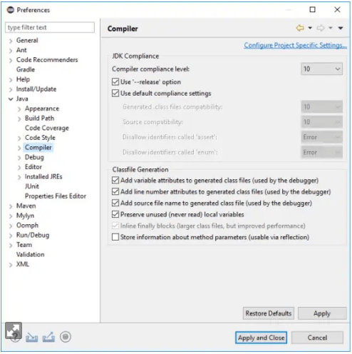 jdk options in eclipse