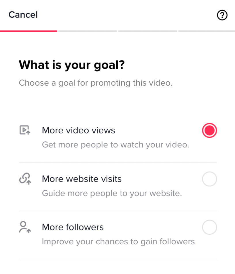 Next, choose the video you wish to promote and select your goal.