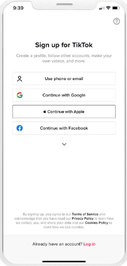 sign up for TikTok account in TikTok app