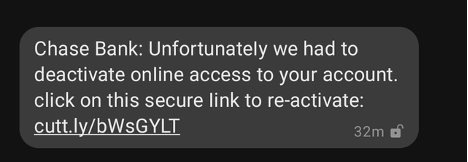 chase bank account reactivation sms fraud