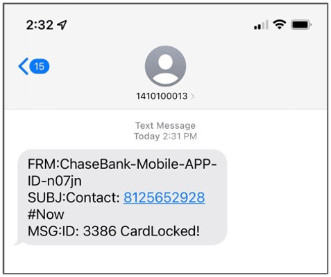 chase bank card locked spoofing text message