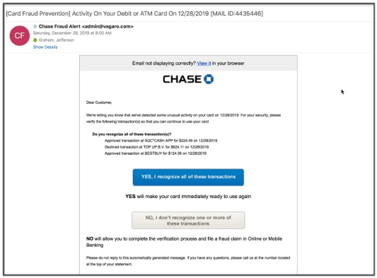 chase card fraud prevention email spoofing