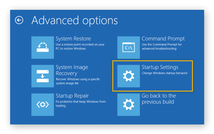 select startup settings