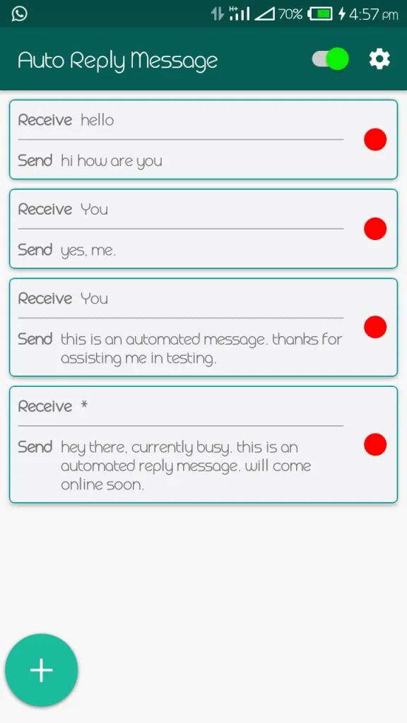 button to create an auto-reply message