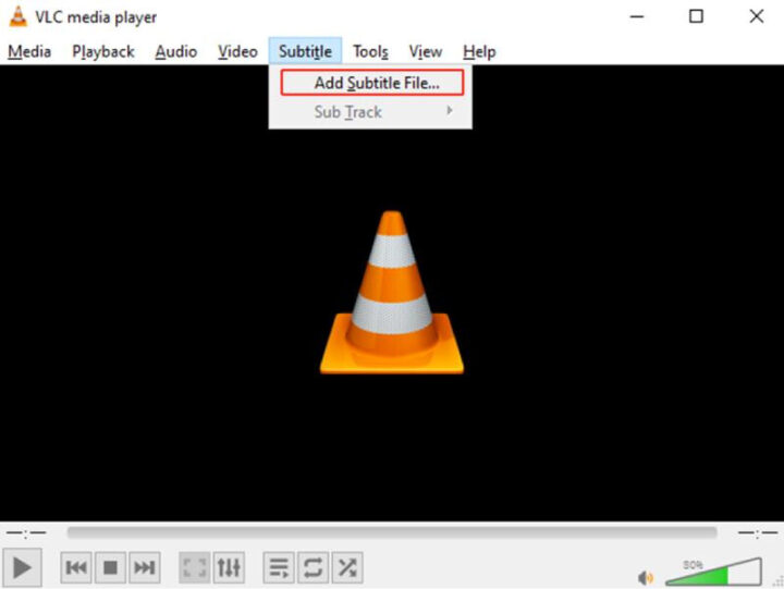 From the menu, choose “Subtitle” and then “Add Subtitle File.”