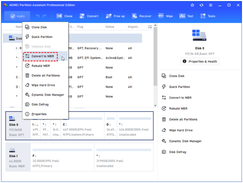 choose the Convert to MBR option