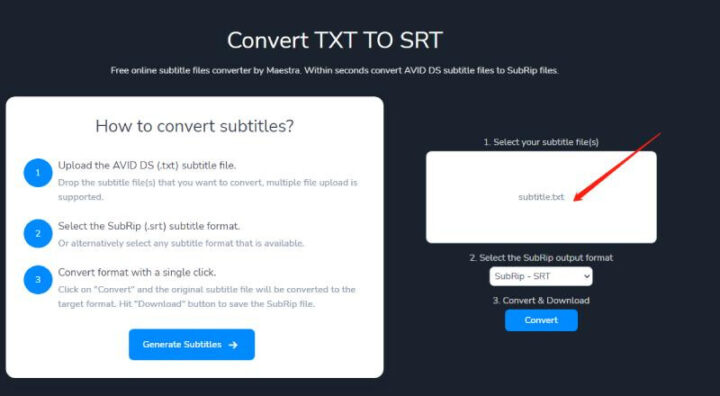 online TXT to SRT converter.