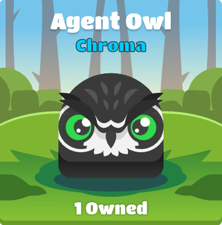 Agent Owl Blook, a Chroma rarity Blook awarded to top players in the Potions Of Pix'ahlia Event in Blooket.