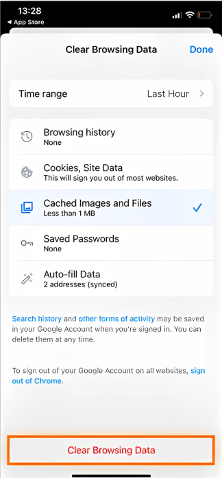 clear only the cache data ensure that only the Cached Images and Files box is selected