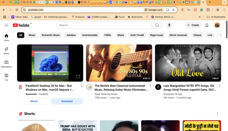 Screenshot of a web browser displaying the YouTube homepage, illustrating the step to navigate to YouTube.com