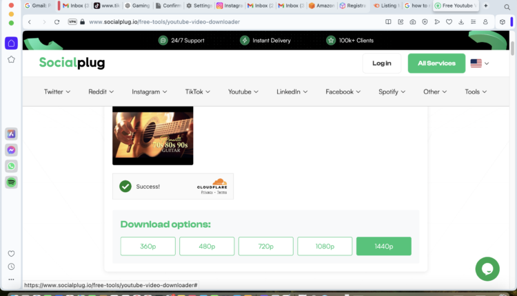 Screenshot of the socialplug.io website. The 1080p (or your chosen resolution) option is visually highlighted, indicating the user has clicked it to initiate the download.