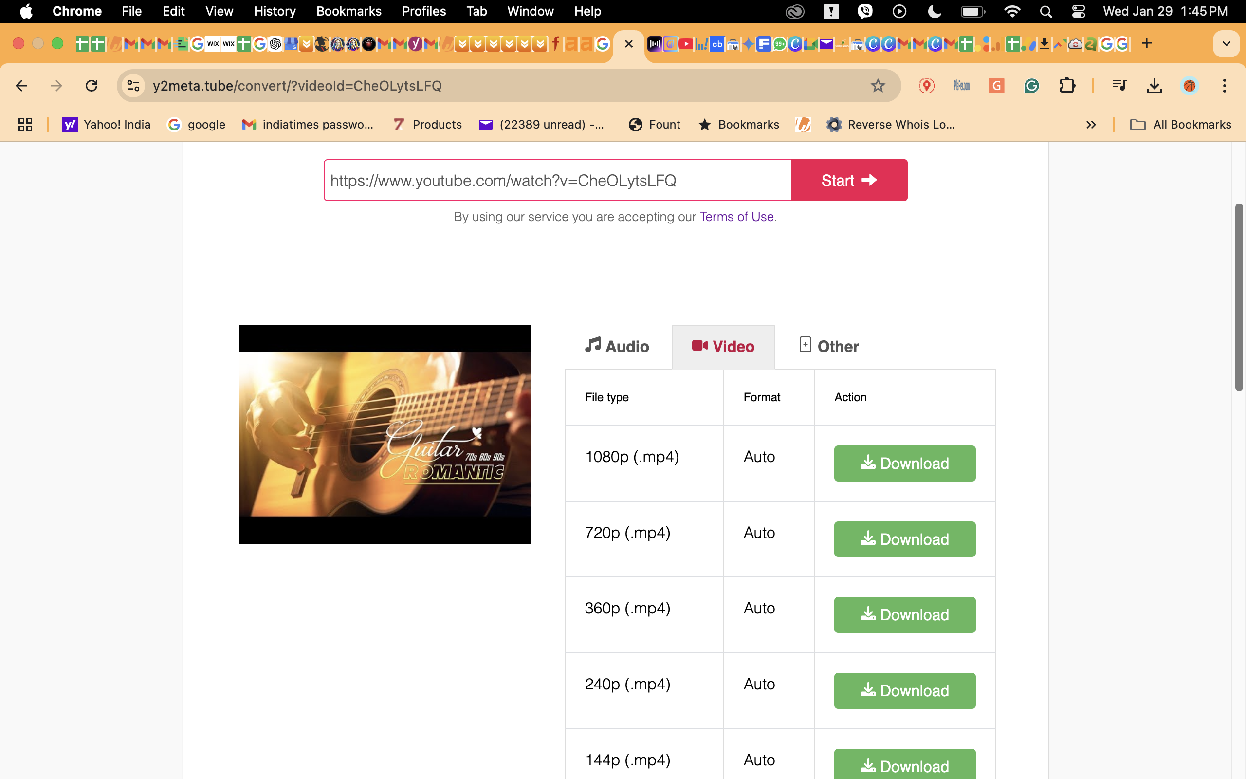 y2meta.tube showing YouTube video download options and format table.